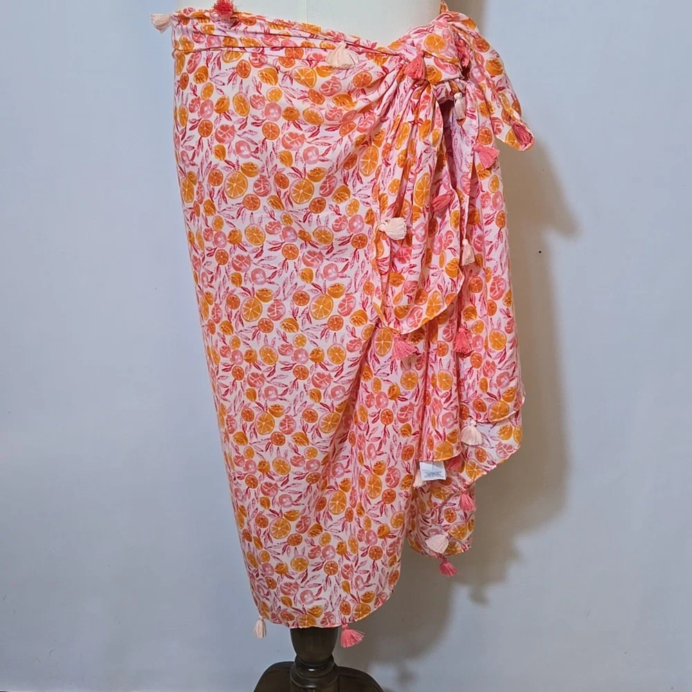 J. Crew Citrus Fruit Print Tassel Wrap Scarf Oranges Grapefruit Summer‎ Spring